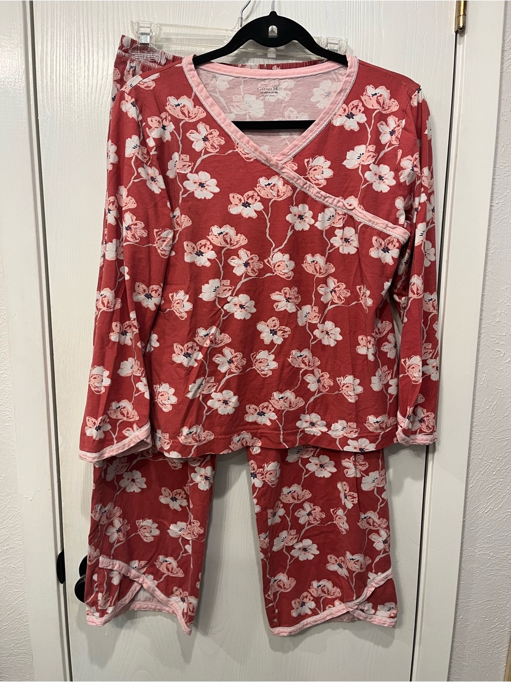 Garnet Hill Organic Cotton Asian Wrap Pajama Set Size Small Floral Knit Cropped